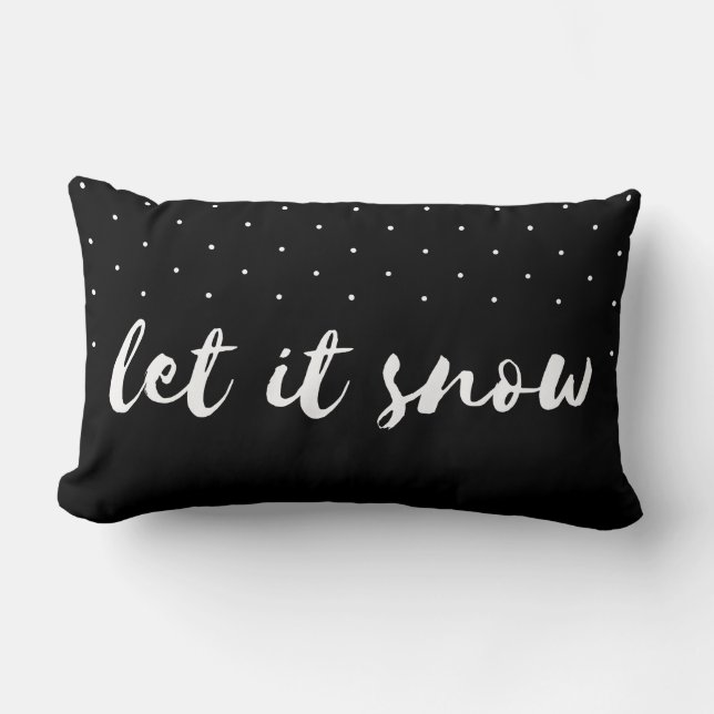 Let it Snow Black and White Polka Dot Christmas Lumbar Cushion (Front)