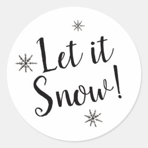 Let it Snow Black and White Snowflake Classic Round Sticker