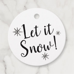 Let it Snow Black and White Snowflake Favour Tags