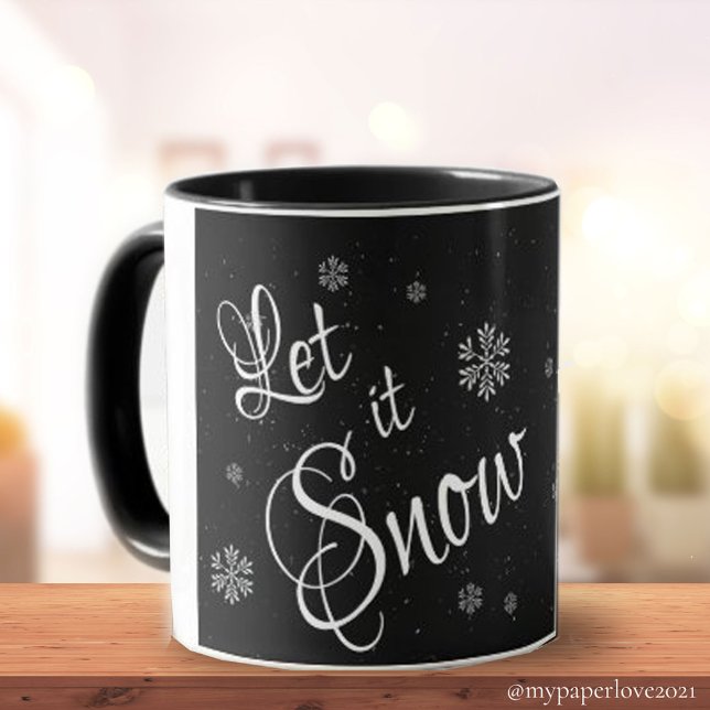 Let It Snow Black White Cute Snow Flake Christmas Mug (Creator Uploaded)