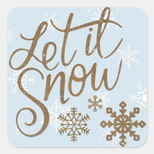 Let it Snow Blue and Gold Christmas Stickers