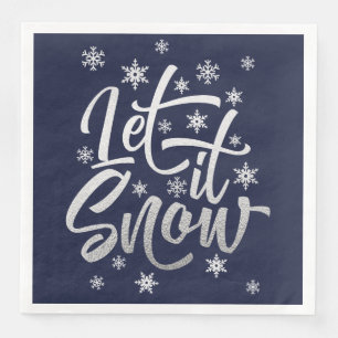 Let It Snow Blue and Silver Foil Party Paper Napkin