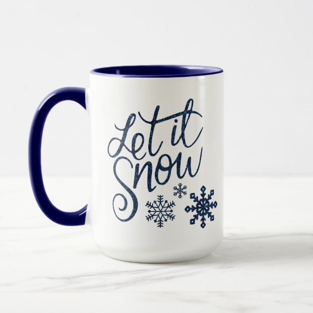 Let It Snow Blue and White Coffee & Cocoa Mug (Left)