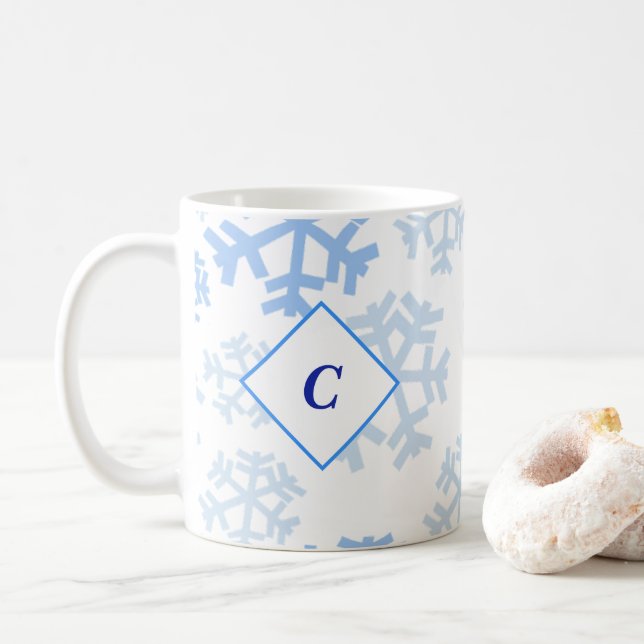 Let it Snow Blue Monogram Mug (With Donut)