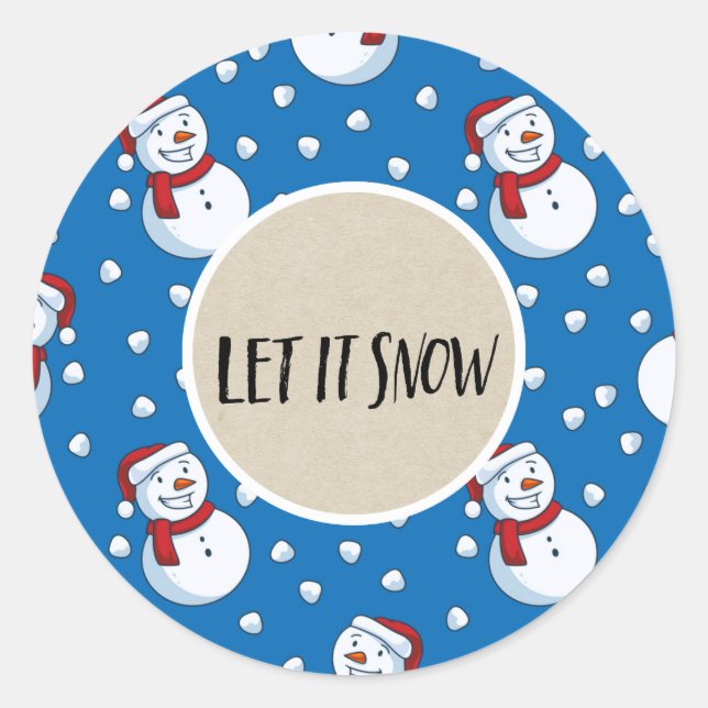 Let it Snow Blue Snowman Winter Holiday Favour Classic Round Sticker (Front)