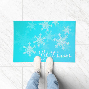 Let it Snow Blue White Snowflakes Minimalist  Doormat