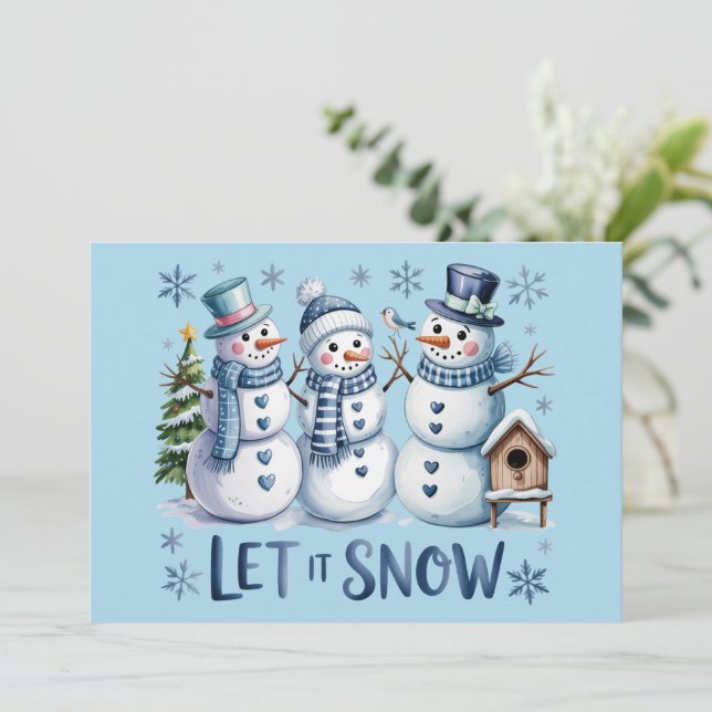 Let It Snow Buffalo Plaid Christmas Family Winter  Holiday Card (Standing Front)
