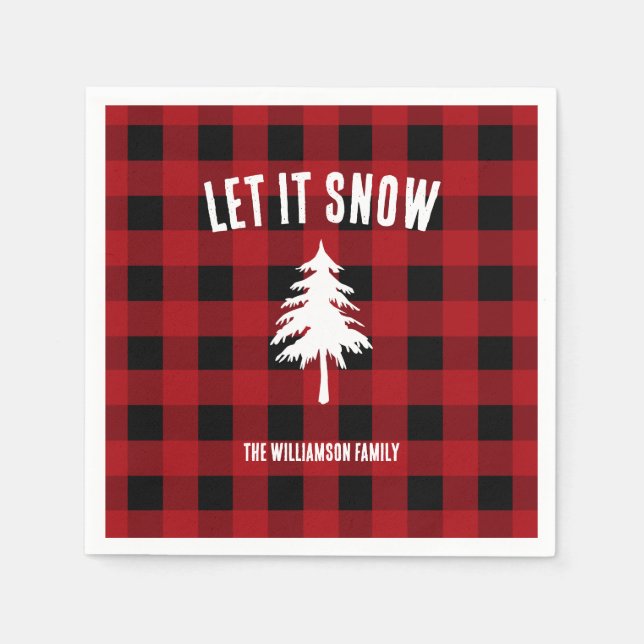 Let It Snow Buffalo Plaid Holiday Napkin (Front)