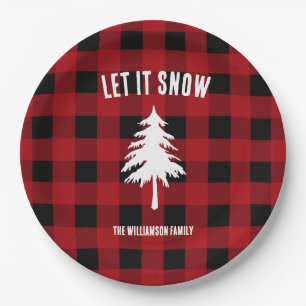 Let It Snow Buffalo Plaid Holiday Paper Plate