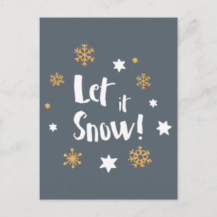 "Let it Snow!"  Calligraphy Christmas Modern Grey Holiday Postcard