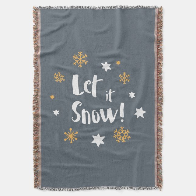 "Let it Snow!"  Calligraphy Christmas Modern Grey Throw Blanket (Front Vertical)