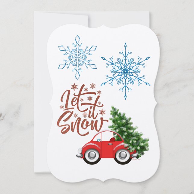Let It Snow Car Hauling Pine Tree Personalise Card (Front)