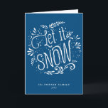 Let It Snow | Christmas Blue Holiday Card<br><div class="desc">Whimsical holiday card featuring white modern calligraphy. A photo (flat and folded) is available for this design. This customisable card is a part of a holiday collection "Let It Snow" - matching items available.</div>