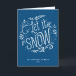 Let It Snow | Christmas Blue Holiday Card<br><div class="desc">Whimsical holiday card featuring white modern calligraphy. A photo (flat and folded) is available for this design. This customisable card is a part of a holiday collection "Let It Snow" - matching items available.</div>