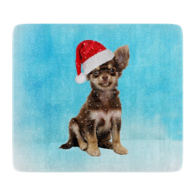 Let it Snow Christmas Chihuahua Dog Wearing Hat Cutting Board (Front)