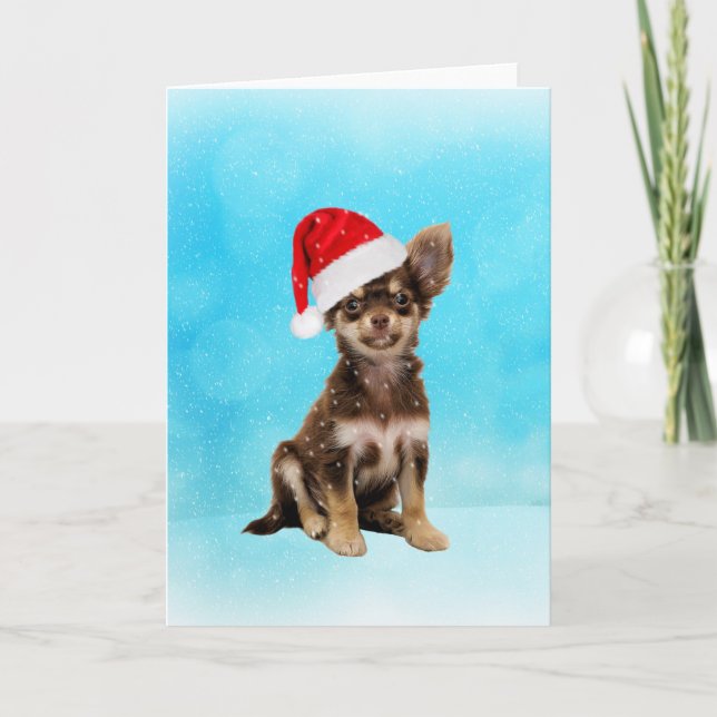 Let it Snow Christmas Chihuahua Dog Wearing Hat Holiday Card (Front)