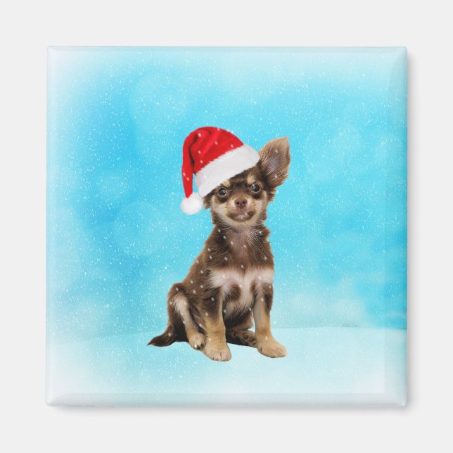 Let it Snow Christmas Chihuahua Dog Wearing Hat Magnet (Front)
