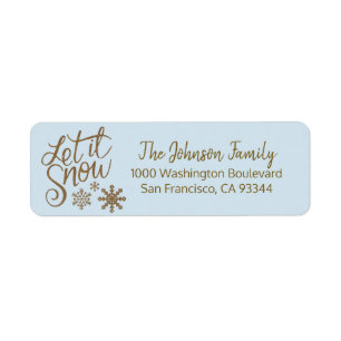 LET IT SNOW Christmas Gold Blue Return Address Label