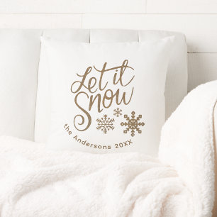 "Let it Snow" Christmas Gold Glitter  Cushion