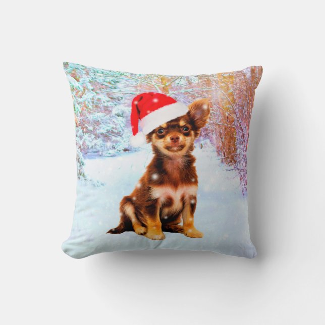 Let it Snow Christmas Holiday Chihuahua Dog Cushion (Front)