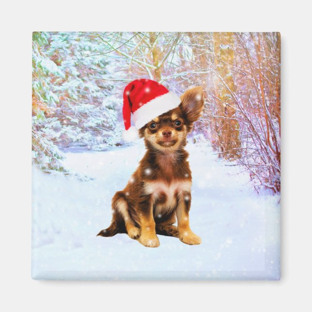 Let it Snow Christmas Holiday Chihuahua Dog Magnet (Front)