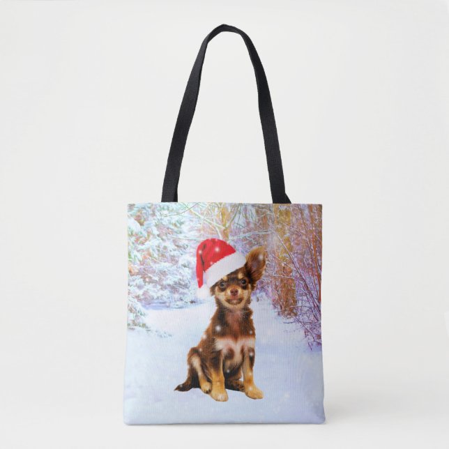 Let it Snow Christmas Holiday Chihuahua Dog Tote Bag (Front)