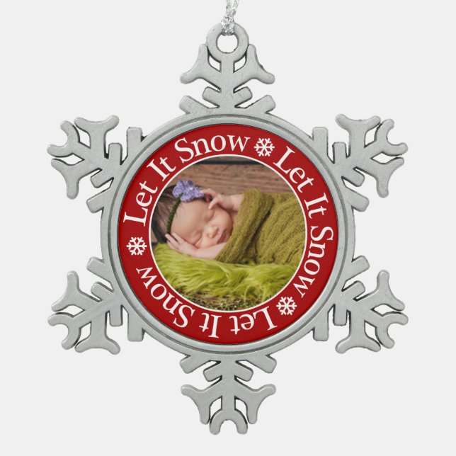 Let It Snow Christmas Photo Template Snowflake Snowflake Pewter Christmas Ornament (Front)