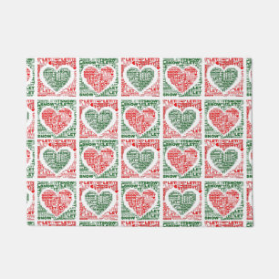 Let It Snow Christmas Red Green Hearts Outdoor Mat