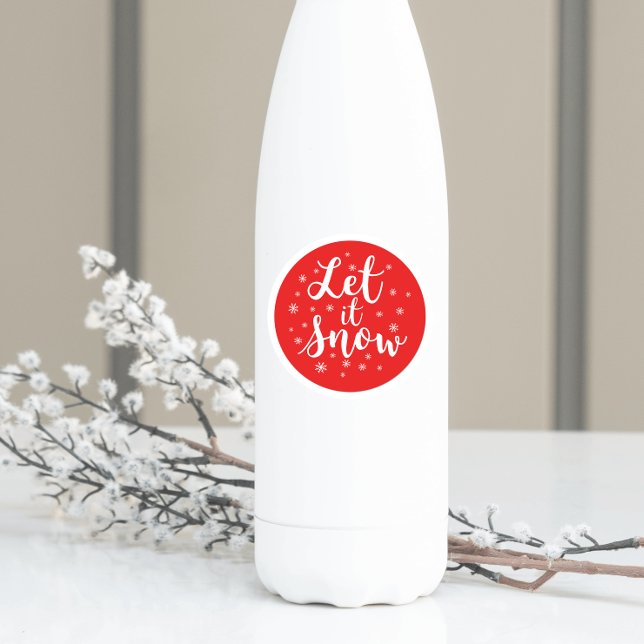 Let it Snow Christmas Red White Snowflakes Classic Round Sticker (Creator Uploaded)