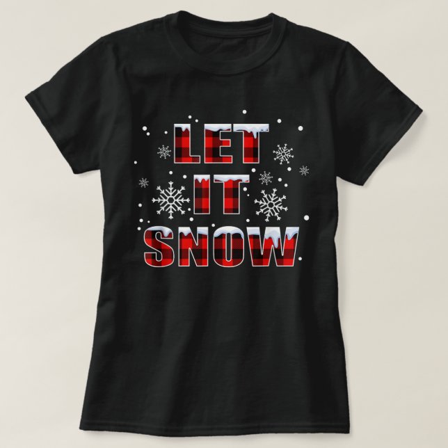Let It Snow Christmas Snowflake Buffalo Plaid T-Shirt (Design Front)