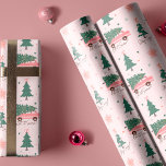 Let It Snow Christmas Tree Pink Vintage Retro Van Wrapping Paper<br><div class="desc">Celebrate the magical and festive holiday season with our custom holiday wrapping paper. Our vintage holiday design features a cute girly pink retro van carrying a Christmas tree. This fun Christmas pattern also incorporates, snow-covered trees, snars, snowflakes and the words let it snow and stay cosy. All artwork contained in...</div>