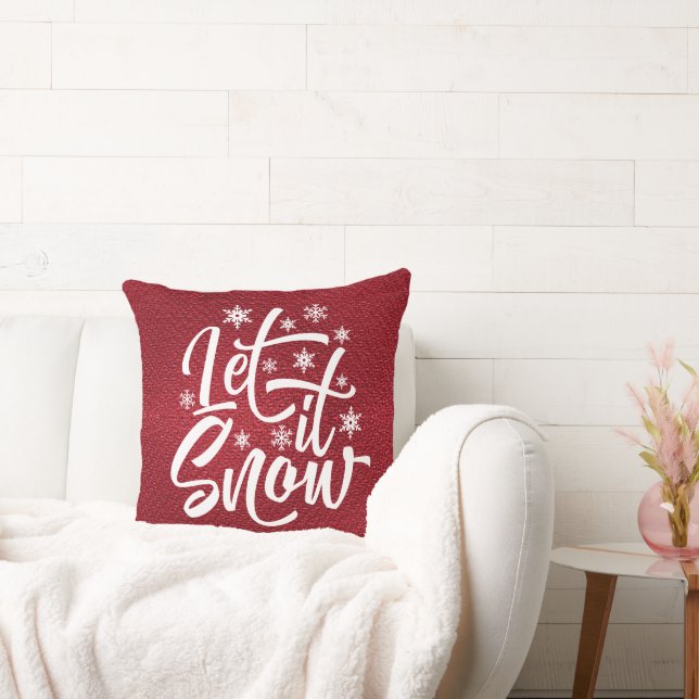 Let It Snow Christmas Typography Red/White ID951 Cushion (Couch)