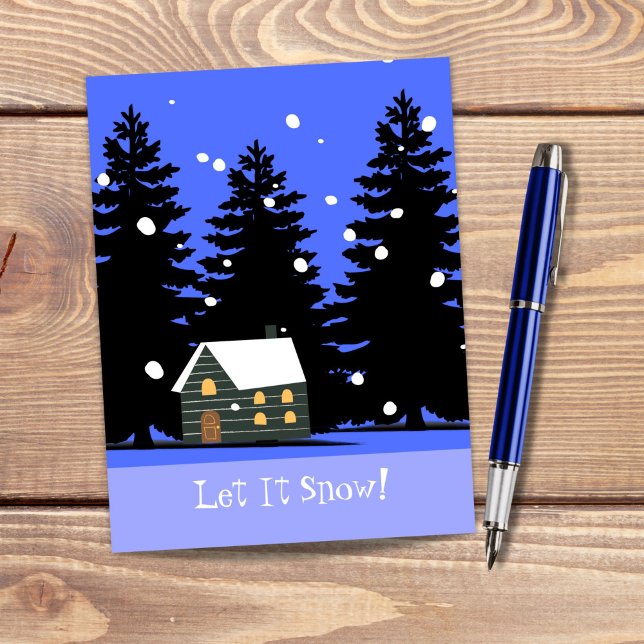 Let It Snow Cosy Winter Personalised Christmas Holiday Postcard (This customizable "Let It Snow" cozy Christmas postcard features my own unique original art.)