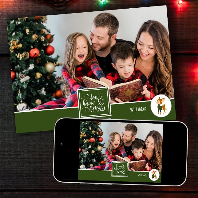 Let it Snow Cute Christmas Reindeer Family Photo Holiday Card (Creator Uploaded)