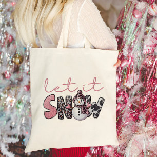 Let It Snow   Cute Pink Snowman Christmas Tote Bag