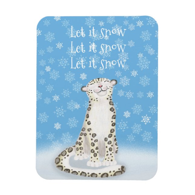 'Let it snow' cute snow leopard Christmas magnet (Vertical)