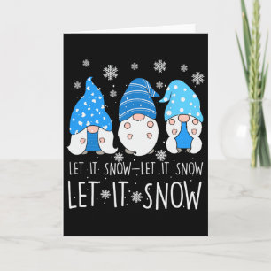 Let It Snow Cute Three Blue Gnome Matching Family  Card