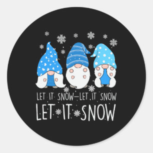 Let It Snow Cute Three Blue Gnome Matching Family Classic Round Sticker