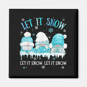Let It Snow Cute Three Blue Gnome Xmas Party Gnome Magnet