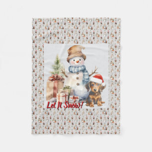 Let it Snow Dachshund & Snowman Fleece Blanket