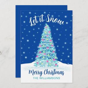 Let it Snow Decorated Blue Christmas Tree Holiday Card