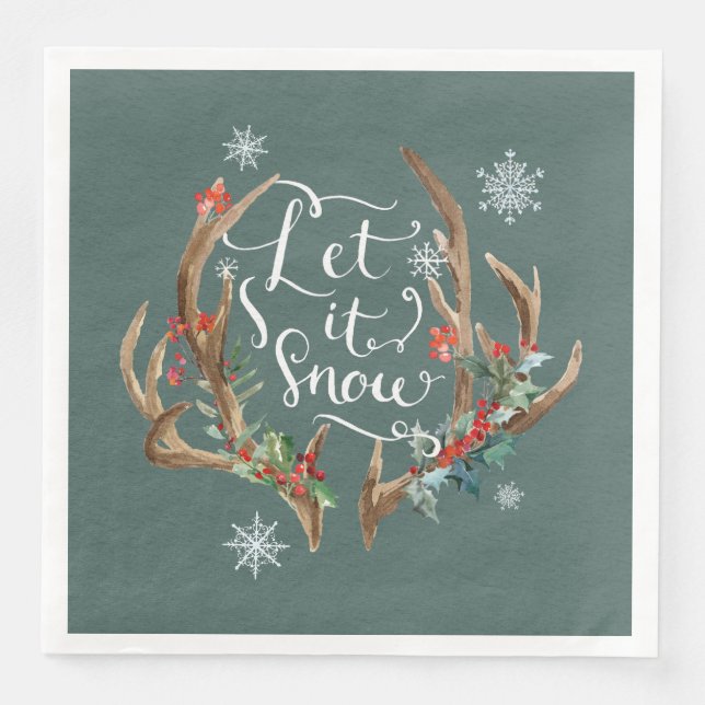 Let it Snow/Deer Antlers with Flowers Napkin (Front)