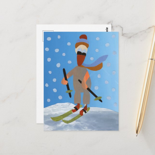 Let It Snow Duck On Skies Winter Time Postcard (Front/Back In Situ)