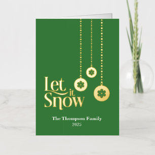 "Let it Snow" Elegant Mid Green Folded Foil Holiday Card
