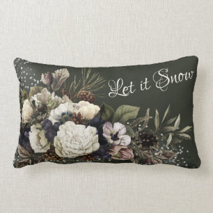 Let it Snow Elegant Winter Garden Floral Design Lumbar Cushion