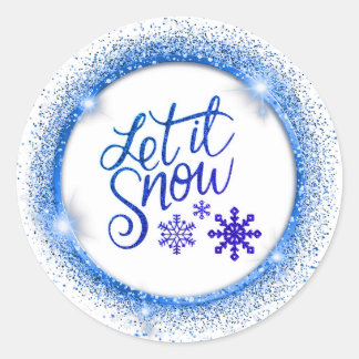 Let It Snow Faux Glitter Blue and White Sticker