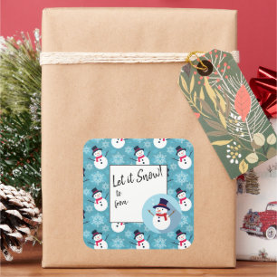 Let it Snow! Festive Snowman on Blue  Square Sticker