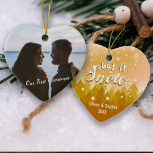 Let it Snow First Christmas Photo Gold Colour Ornament
