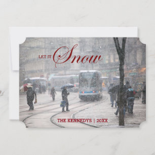 Let it Snow - French Alps street Winter Snowstorm Holiday Card