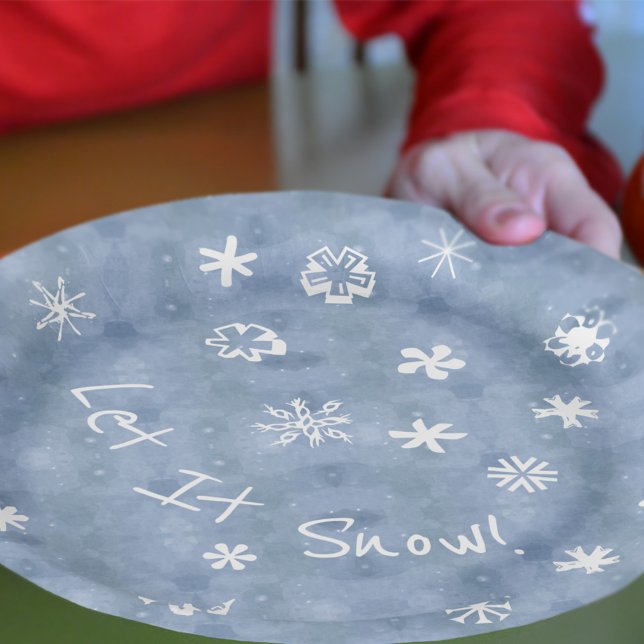 Let It Snow Fun Snowflakes Blue Winter Holiday Paper Plate (Creator Uploaded)